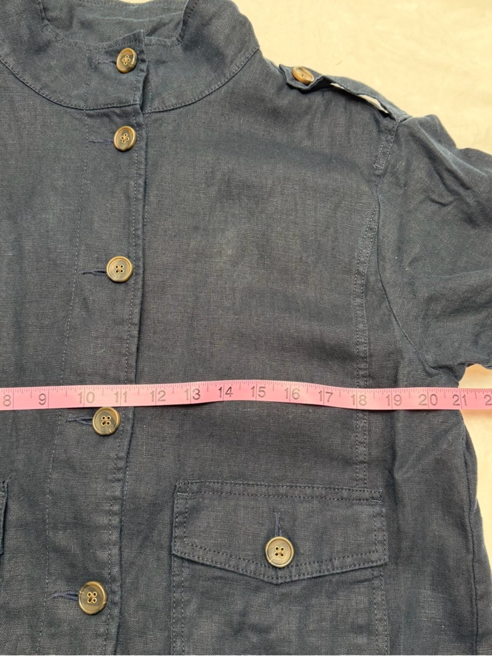 Talbots 100% Linen Utility Jacket Navy M Coastal Breathable Nautical Old Money - Picture 6 of 10